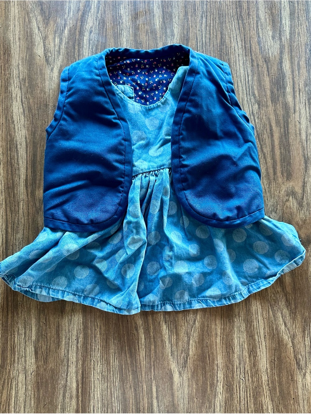 OshKosh B'gosh Blue Polka Dot Dress with Dark Blue Vest